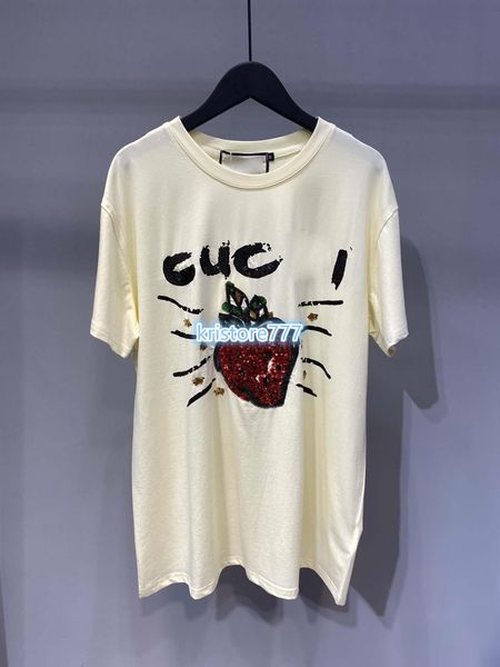 

женская роскошь дизайн письмо клубника блестки джерси хлопок футболка пуловер девушки мода взлетно-посадочной полосы activewear верхняя одеж, White