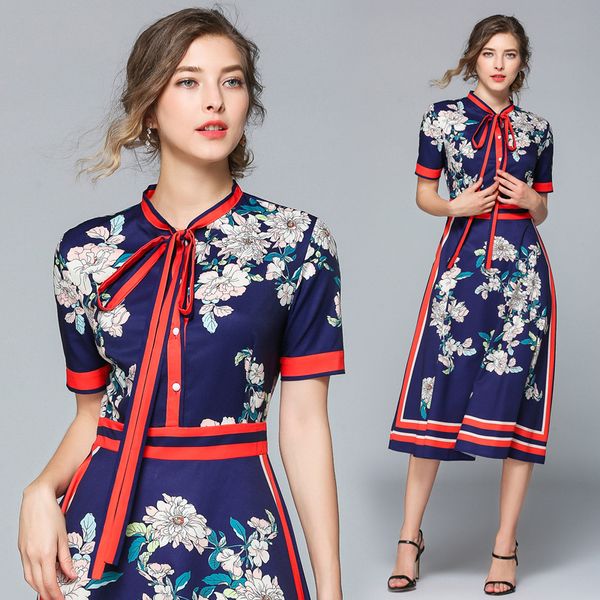 

designer dresses runway 2019 autumn casual shirt dress women bow vintage dress vestidos robe femme, Black;gray