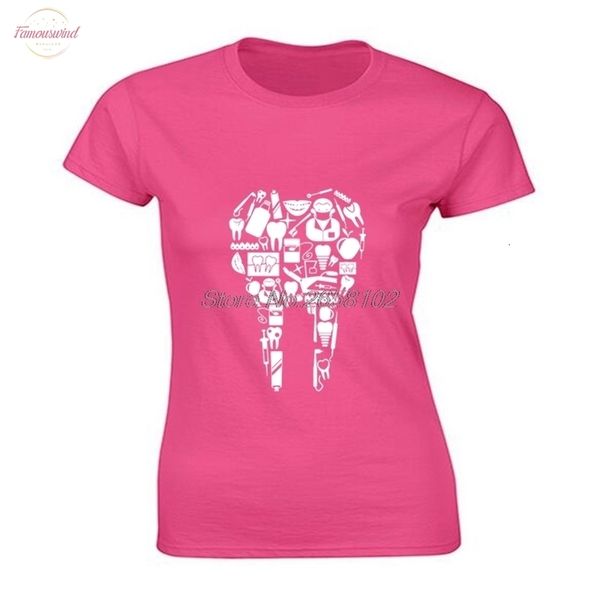 

funny tooth teeth dentist print t shirt summer women short sleeve t shirt casual girl hip hop tees harajuku streetwear, White
