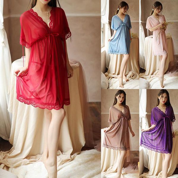 

backless lace women's nighgown sleepwear slips strap nightdress vneck chemise lace lingerie underwear nightgown sleepwear@5, Black;red