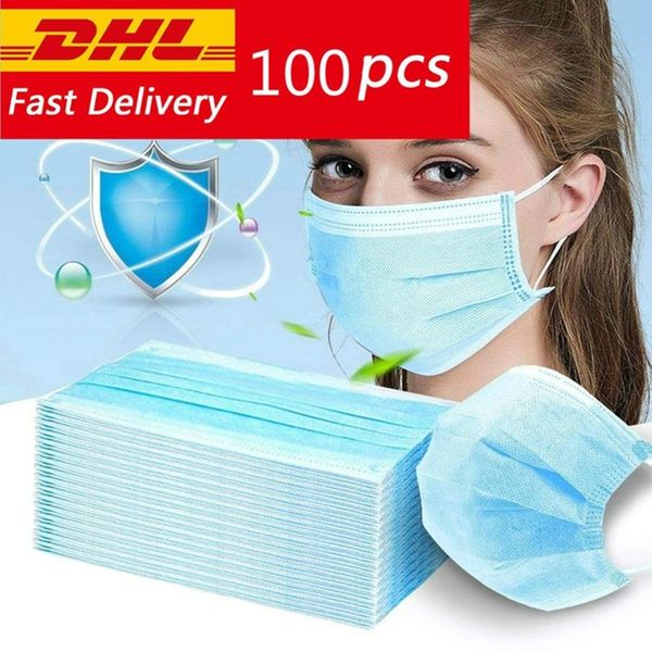 

face mask 50pcs/pack disposable mask 3-layer non-woven disposable elastic mouth soft breathable face mask dhl shipping