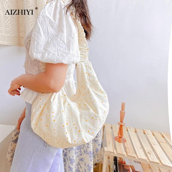

chic women pleated canvas classic texture creative design handbag daisy big capacity casual crossbody shoulder pouch
