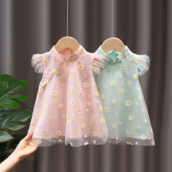 

girl's dresses baby girls dress summer national style little daisy cheongsam cute flower clothes qz115, Red;yellow