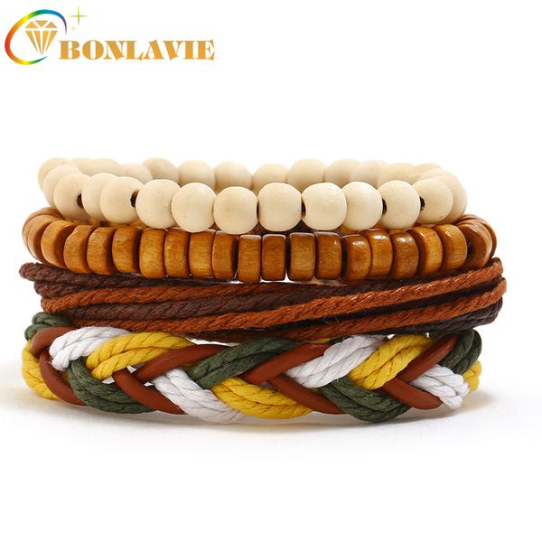 

bonlavie vintage handmade denim leather bracelet simple rope lanyard charm bracelets 4pcs, Golden;silver