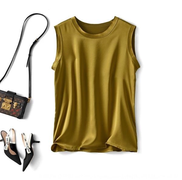 

real-silk camisole female 2020 loose sleeveless round collar mulberry silk base sling jacket suspender jacket outside wear summer, Camo