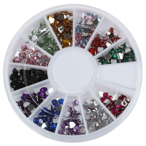 

nail art sets kits 3000pcs 2mm 12 color heart shape rhinestones glitter tips decoration, Silver;gold