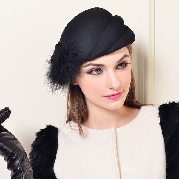 

korean women fedoras cap cute fashion spring autumn winter wool fedora hat female british vintage hats ladies chic caps h6758, Blue;gray