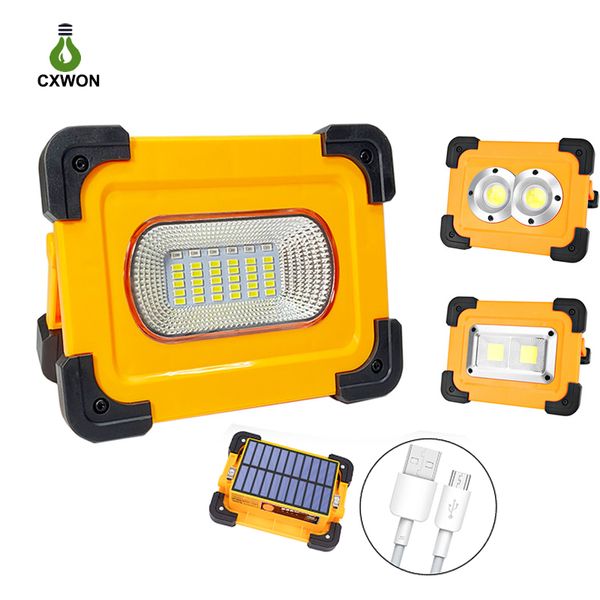 Portátil luzes funcionam Solar 30W COB USB recarregáveis ​​LED Power Bank Segurança Emergência ímã luzes de inundação para Camping Pesca Caminhadas