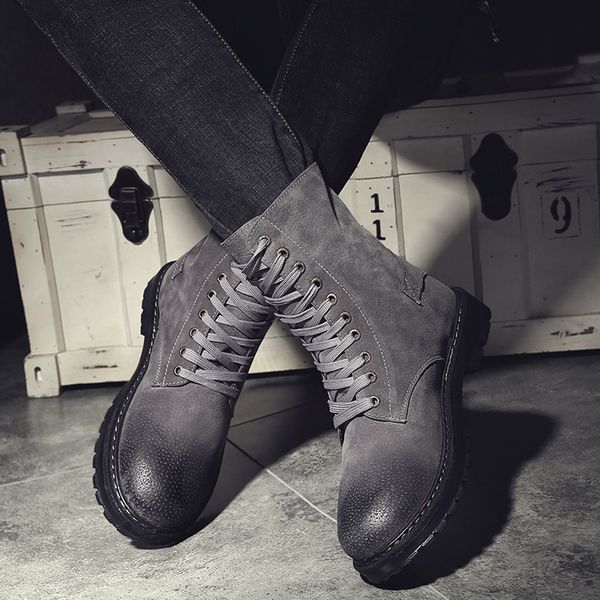 

Men Shoes Autumn Winter Boots New Men Fashion Autumn And Winter Round Head Scrub High Boots Tooling Boots, Black