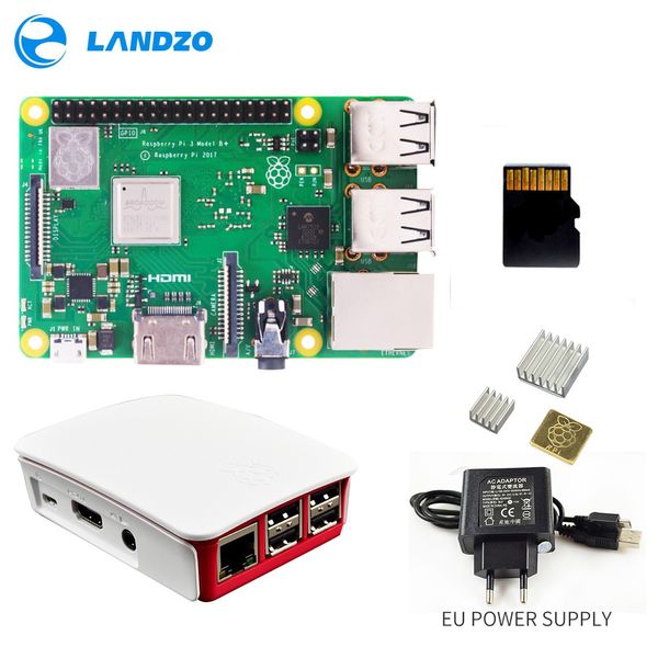 Freeshipping Raspberry Pi 3 B+ Plus Starter Kit 16 G + Custodia originale + Alimentatore UE 5V / 2.5A con cavo + Dissipatore di calore