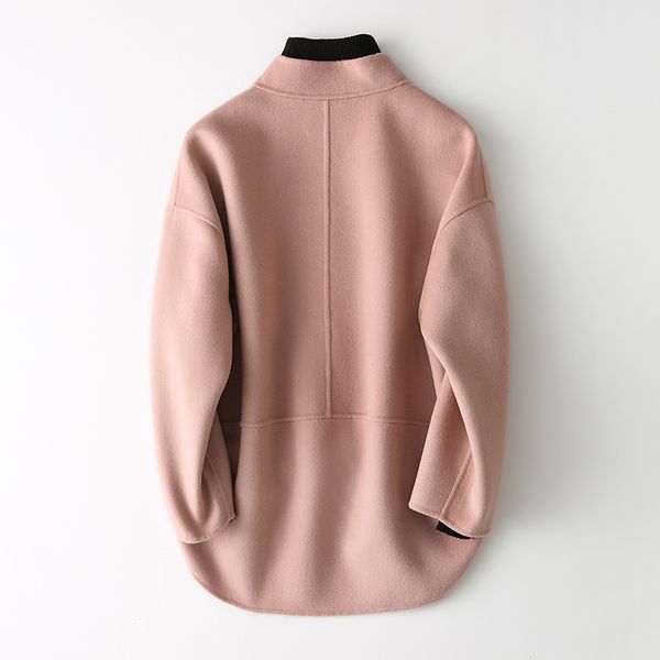 

size plus casual wool coat female spring autumn new fashion double side wool coats solid short loose winter jacket women outwear, Black