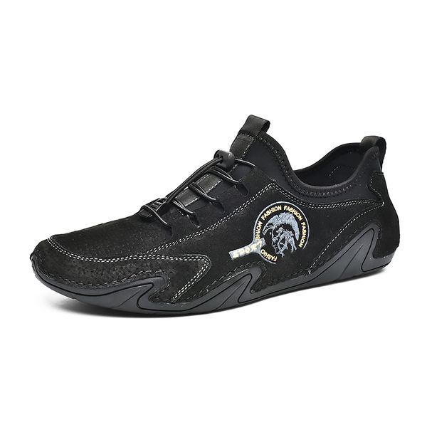 

men's shoes pig suede leather men loafers outdoor casual shoes soft bottom driving mens flats breathable footwear 38-46, Black
