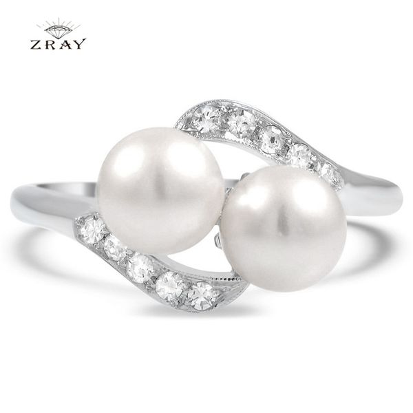 

zray fashion simulated-pearl rings for women romantic engagement wedding rings trendy party banquet female girls' gift, Silver