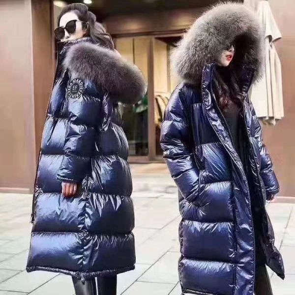 

fashion winter hair hooded cotton coat for women casual solid-color windproof thick warm long-coat elegant loose hip hop coat, Black