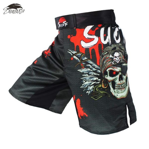 

suotf skull printing breathable ferocious sports fitness shorts tiger muay thai boxing shorts fight pants, Blue