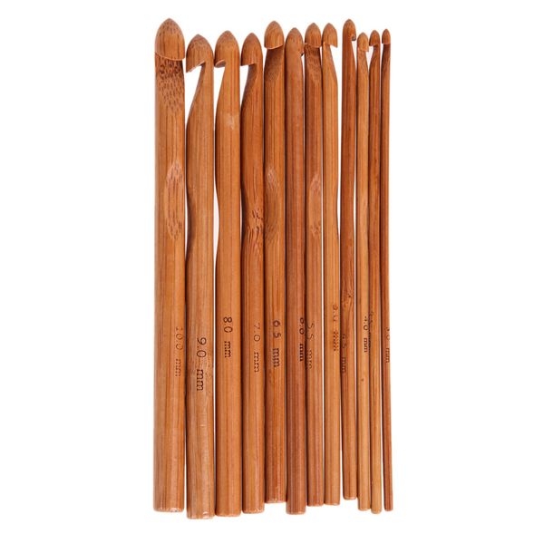 12 adet 15 cm Bambu Örme İğneler Tığ Kanca Seti DIY Örme Örgü Dokuma İplik Needhe El Sanatları 3mm-10mm Ev Araçları