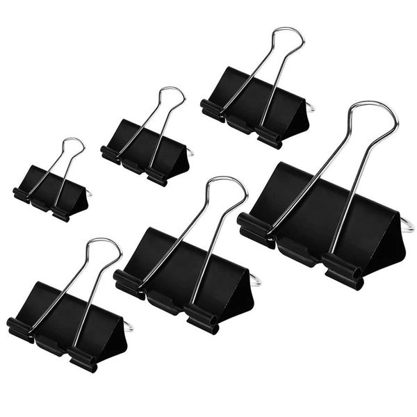 

binder clips paper clamps assorted sizes 100 count (black), x large, large, medium, small, x small and micro, 6 sizes in one p