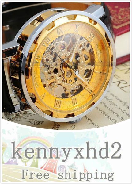 

winner, european and american roman digital openwork vintage belt manual mechanical watch, Slivery;brown