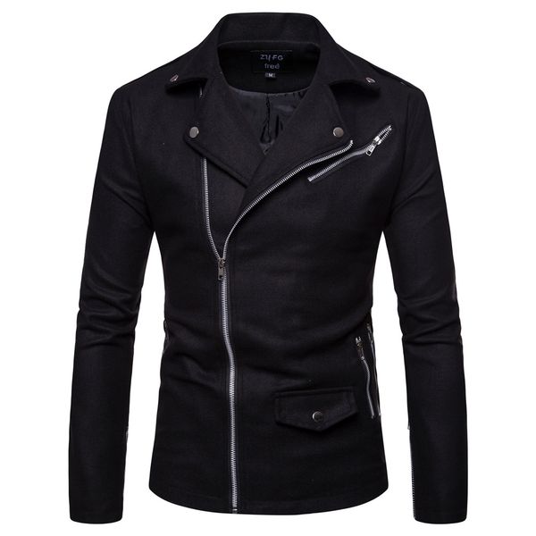 

men's spring wool coat men's casual long woolen coat solid color casual fashion jacket, Black