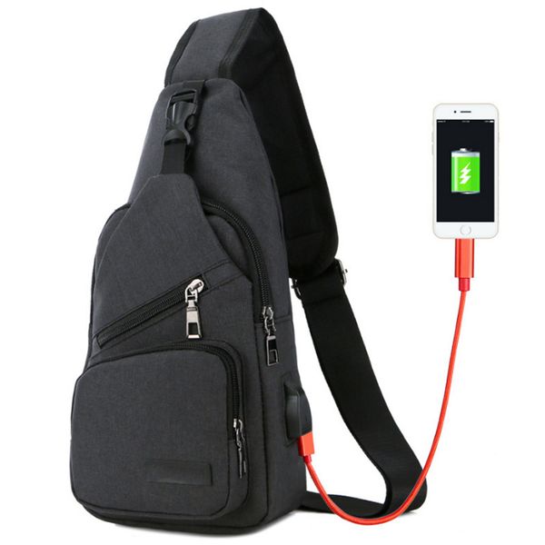 

fashion shoulder-sling chest bag usb charging chest bag leisure travel black
