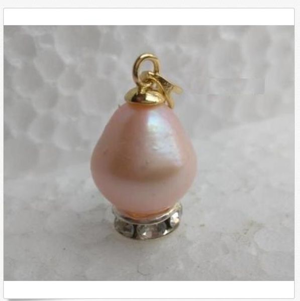 

14k yellow gold huge 10x12mm south sea pink pearl pendant, Silver