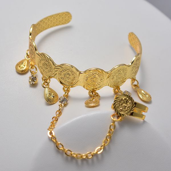 

can open gold color coin bangles bracelet for baby boy girl with ring copper ethiopian jewelry african bangle arab child gifts, Black