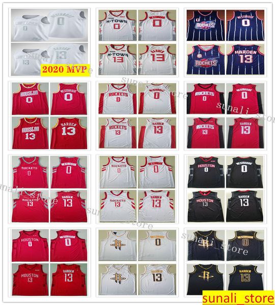 

sewed mens james harden 13 russell westbrook 0 jerseys basketball 2020 new white red black color wholesale shirts, Black;red
