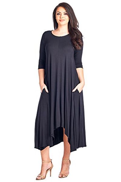 

12 ami plus size solid 3/4 sleeve pocket loose maxi dress - made in usa, Black;gray