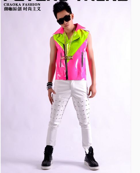 

m-xxxl men's brand stitching style suit singer clothing slim hair bar nightclub costumes suit vest ing, Black;white