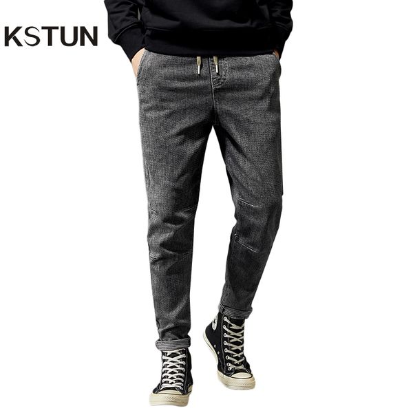 

kstun mens jeans brand stretch gray drawstring herren pants ralaxed tapered jeans casaul streetwear men's clothing, Blue