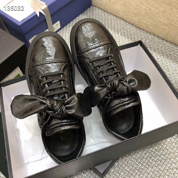 

designer shoes sheepskin bow real leather women sneakers sport pumps female flat ladies bridal wedding dress brand casual shoes 35-40 cs02, Black