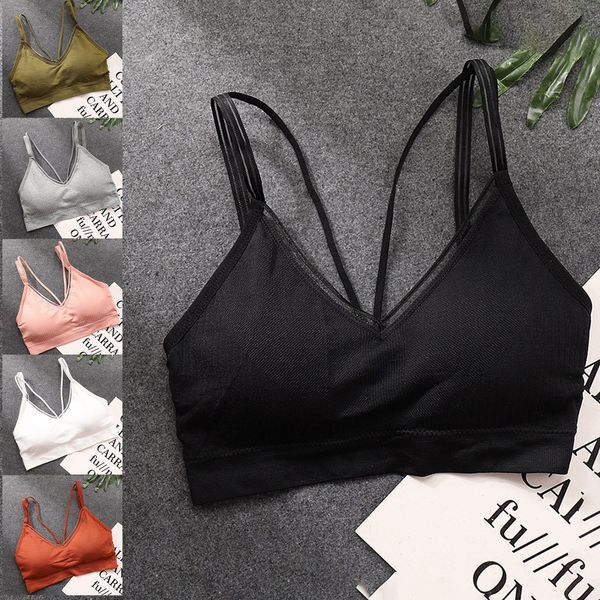 

women sports bra female bras camisole extra thin vest cross beauty back comfortable underwear, White;black