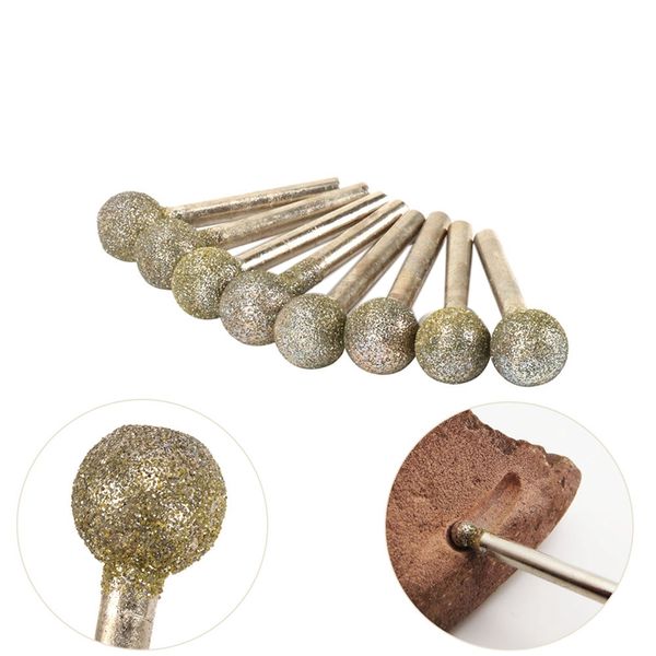 

promotion--8pcs spherical diamond coated grinding head shape engraving abrasive burrs rotary tools 6mm shank 60# 16mm head dia