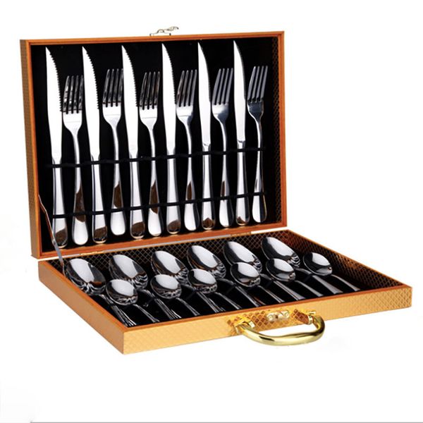 

2019 горячее продавая высокое качество нержавеющей стали ручной полировки хорошая упаковка из дерева кухня посуда нож ложка вилка столовые п