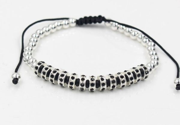 

8mm xj54654 gold silver copper spacer micro pave cz zircon cubic zirconia bracelet yoga reiki chakra healing, Black