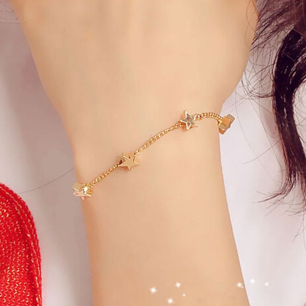 

fashion five-pointed star heart bracelet five lovely bracelets korean style hipster lady star hand jewelry, Golden;silver