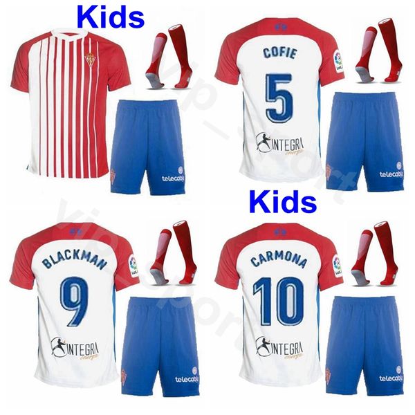 

kids sporting de gijon youth garcia jersey soccer socks set aitor ii djurdjevic vasquez garcia carmona diaz geraldes football shirt kits, Black