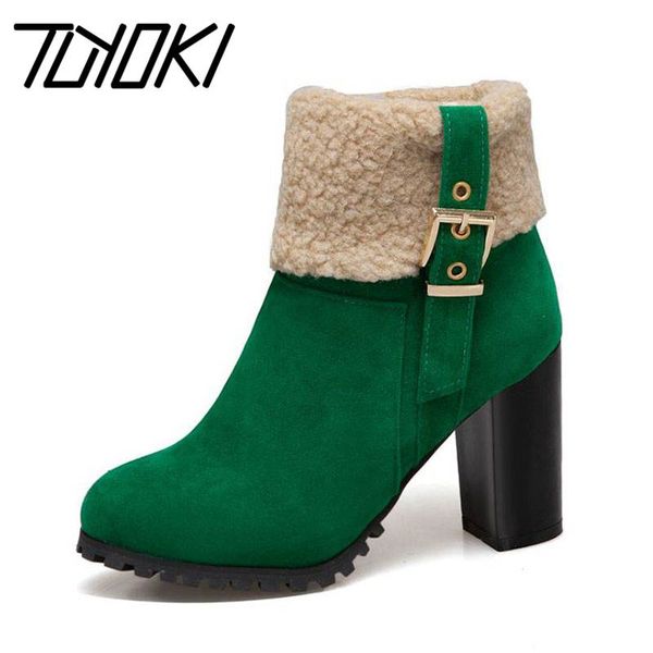 

tuyoki 4 colors plus size 33-50 winter office ankle boots warm fur high heels shoes woman autumn casual outdoor short boots, Black