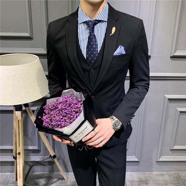 

мужской костюм костюм-тройка комплект молодежный slim fit бизнес жених шафер маленькое платье, White;black