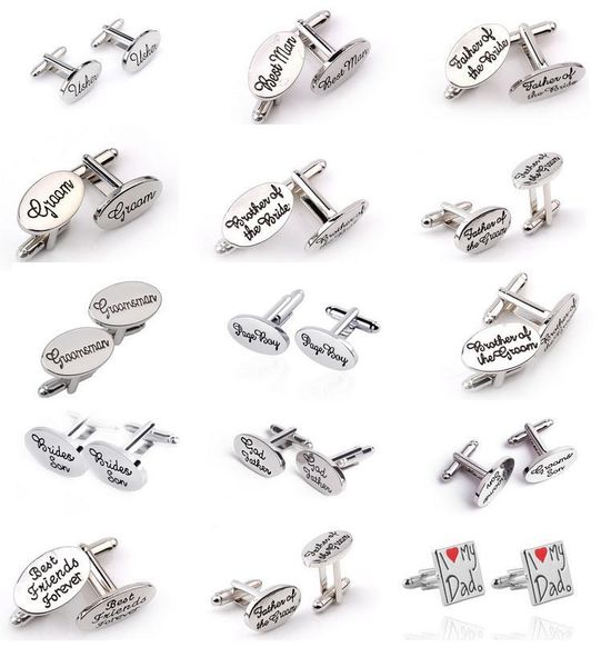 

15 styles oval shirt mens wedding cufflinks cuff link clips groom/ man/grooms man usher page friends gift accessories, Silver