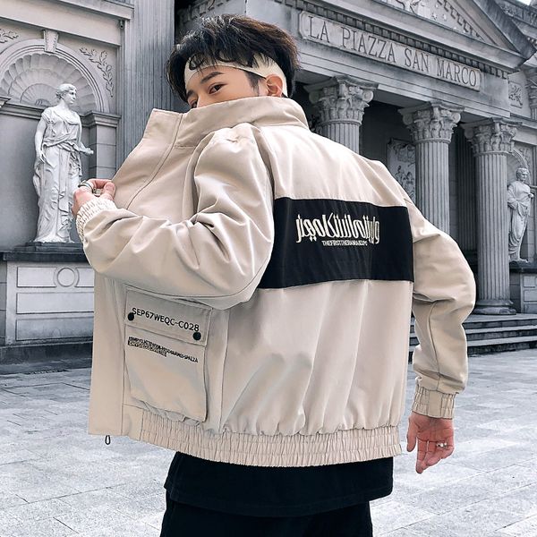 

mens jackets 2019 autumn hip hop hooded black pocket bomber male jacket windbreaker streetwear high street zipper casual coat, Black;brown