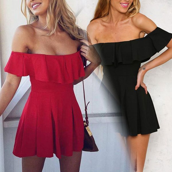 

for 2019 fashion newly summer women a-line wrapped chest jumpsuit backless ruffled female jumpsuit rompers hh88, Black;white