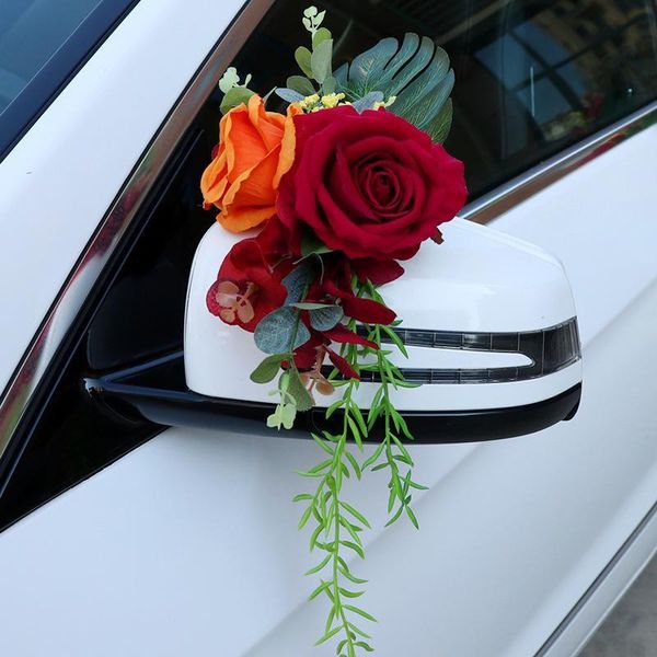 

tangerine color deputy car rearview mirror door decoration front bow wedding convoy arranged wedding wholesale