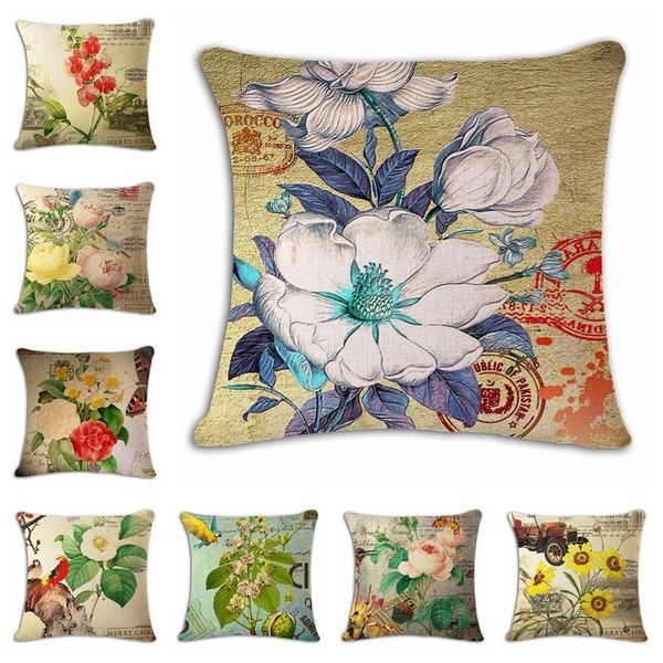 

restore ancient ways flowers and plants hand cotton flax pillow back cushion