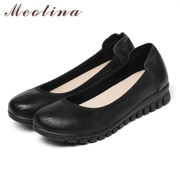 

meotina high heels women shoes natural genuine leather wedge heel casual shoes cow leather round toe pumps female big size 33-41, Black