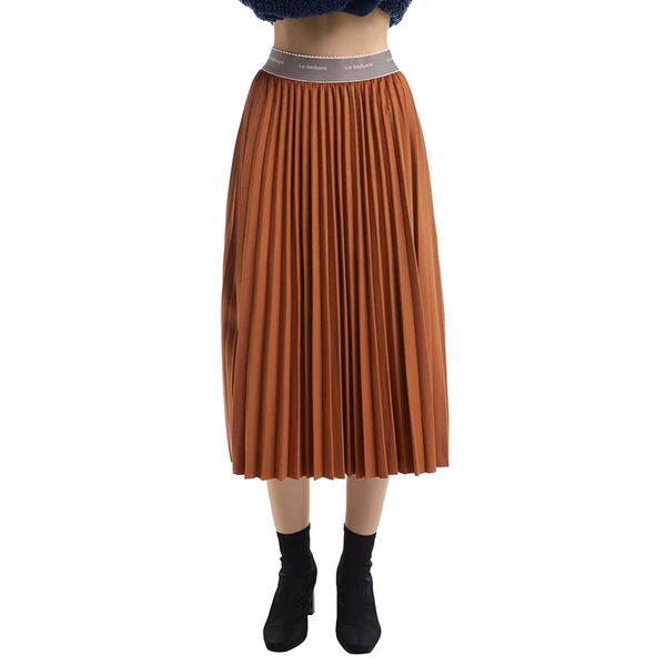 

sungift pure color pleated flannel skirt with high elasticity for women elegent high waist casual party skirt, Black