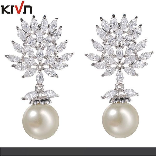 

kivn fashion jewelry luxury мотаться cz кубический цирконий свадебные имитация жемчужные серьги для женщин день рождения рождественские пода, Silver