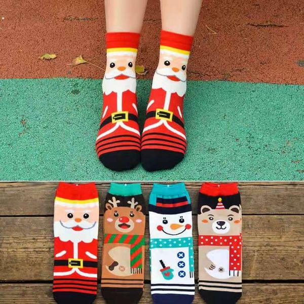 

merry christmas socks for women luxury designer snowman santa claus deer bear high socks new year ankle sports socken love gift eur 33-39, Black;white