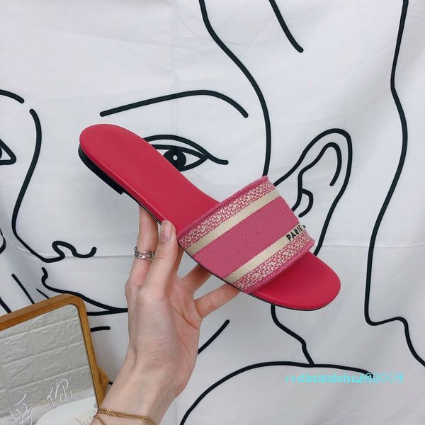 

2020 luxury designer leather ladies sandals summer flat slipper fashion beach woman big head slipper rainbow letters slippers 35-41 r03, Black