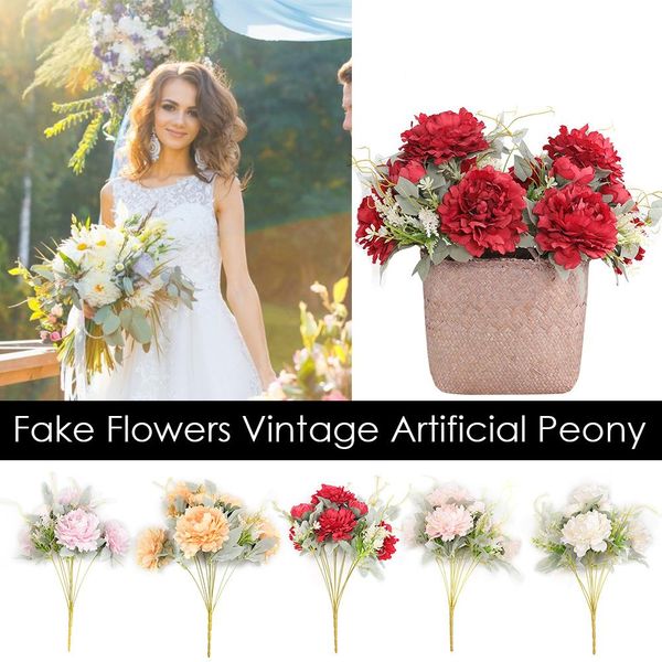 

12pcs fake flowers vintage artificial peony silk flowers wedding home ornaments for home party meeting room decoration